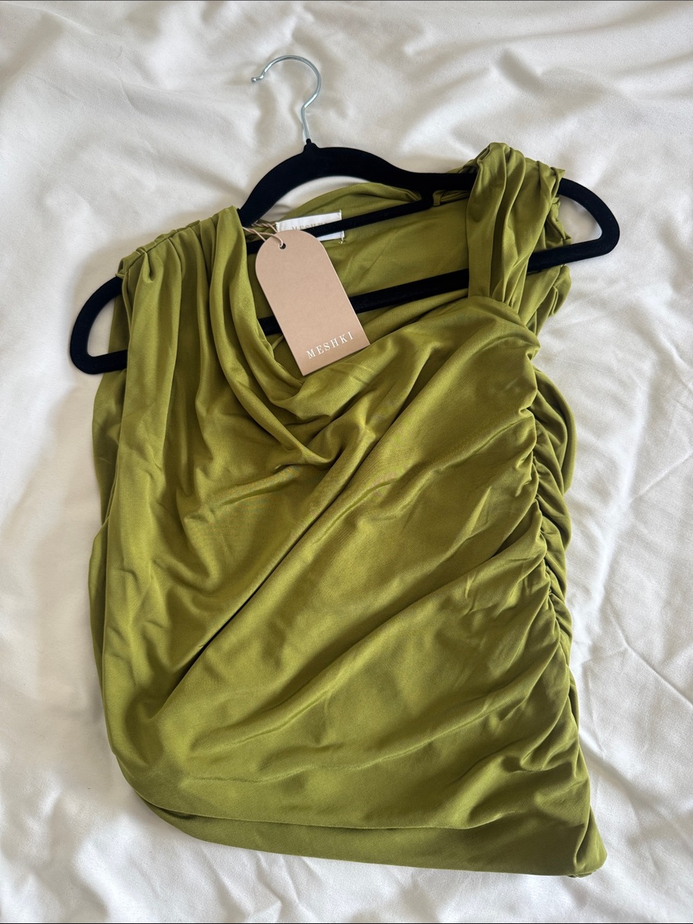 Meshki Olive Draped Ruched Cami Top